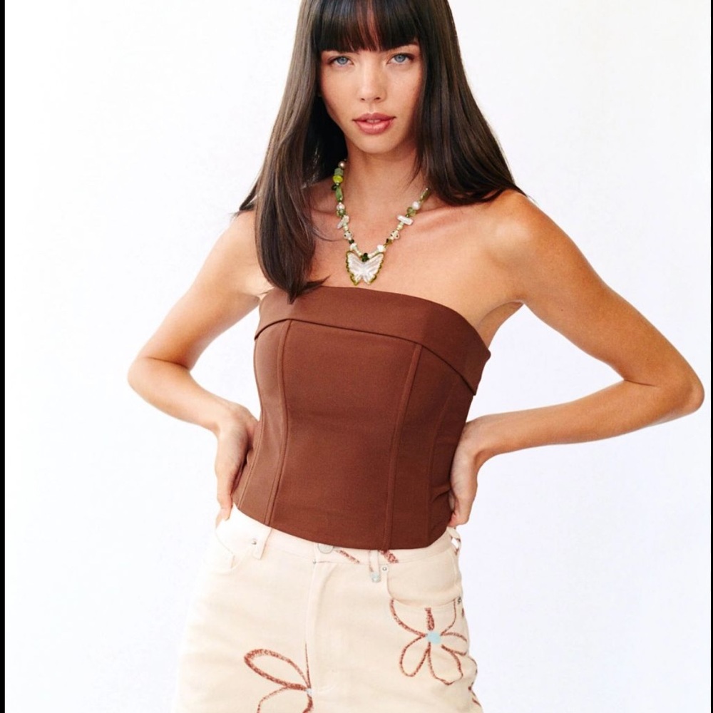 With Jean Brown Strapless Corset Top